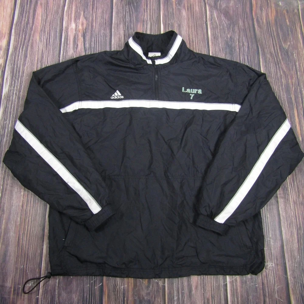 Adidas Jacket Mens‎ Large Black Quarter Zip Windbreaker York College Volleyball
